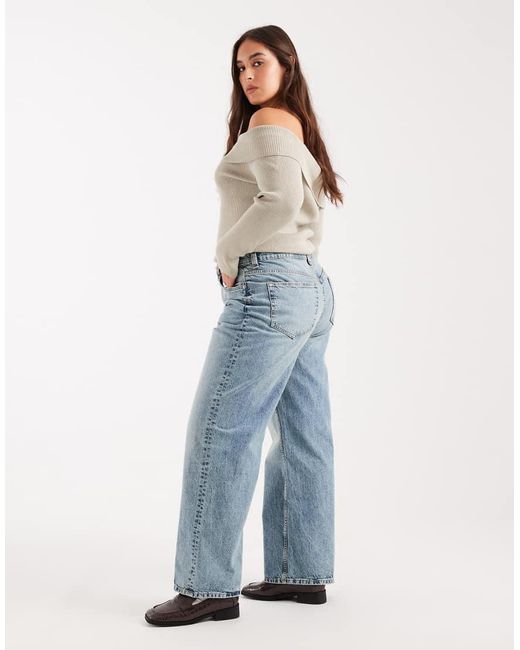 ASOS Blue Asos Design Curve Wide Leg Dad Jeans