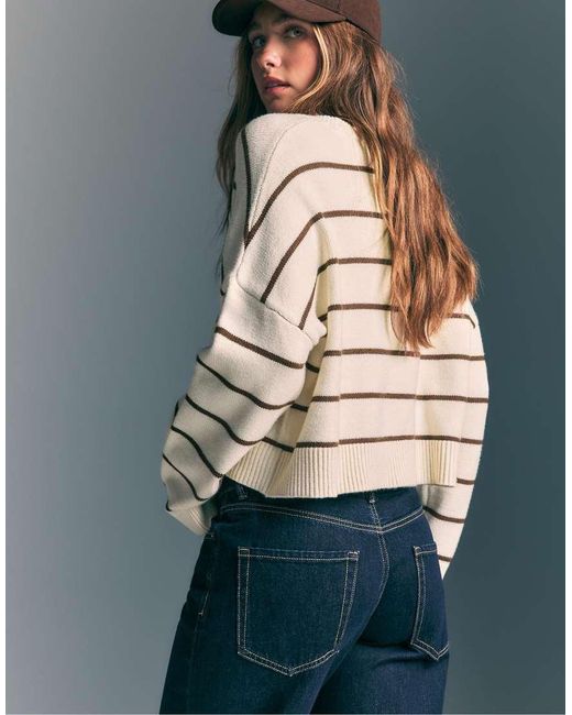 Stradivarius Gray Striped Cropped Knit Sweater