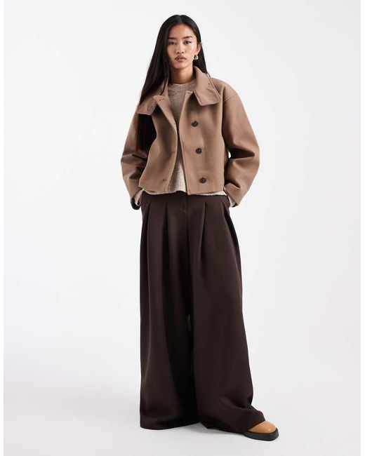 New Look Brown Funnel Neck Button Down Coat