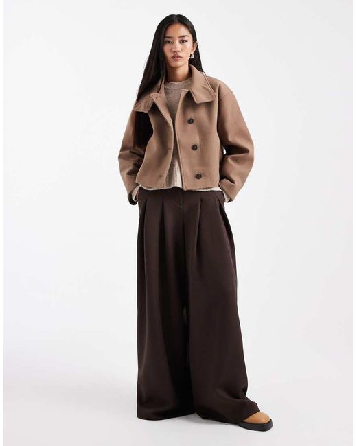 New Look Brown Funnel Neck Button Down Coat
