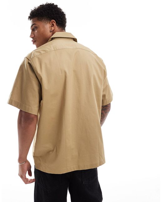 Chemise oversize carrée avec col à revers et deux poches - beige SELECTED pour homme en coloris Natural