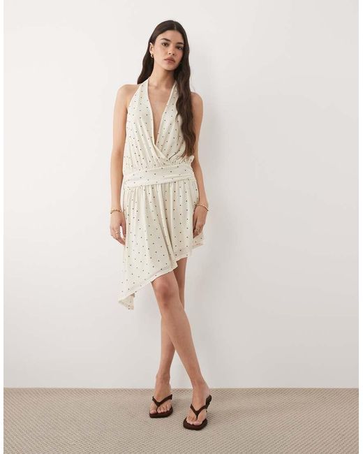 Miss Selfridge White Drop Waist Mini Dress With Asymmetric Hem