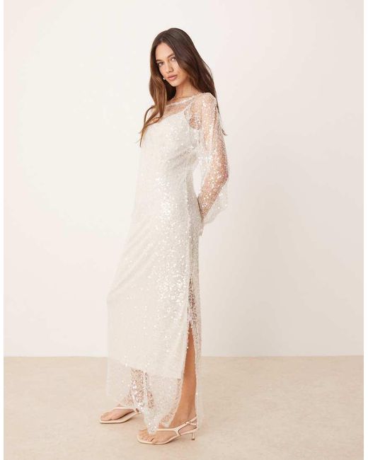 Finding Friday Natural Sheer Open Sleeve Sequin Dress
