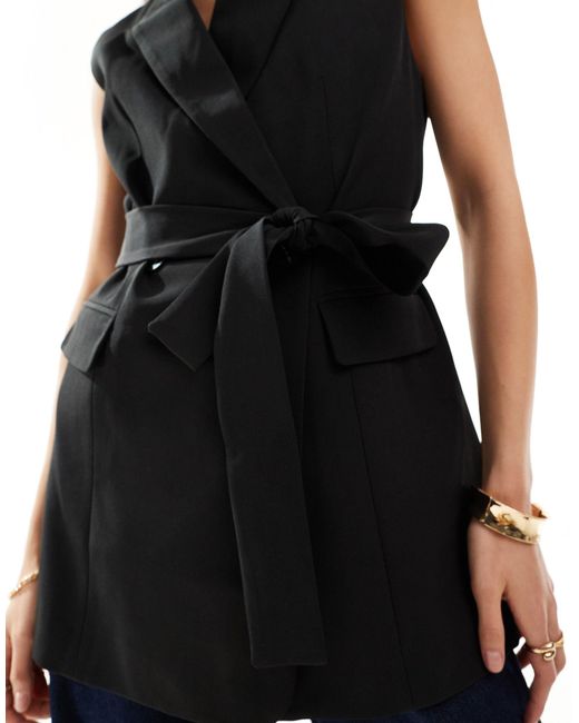 ASOS Black Sleeveless Tailored Blazer With Tie Waist