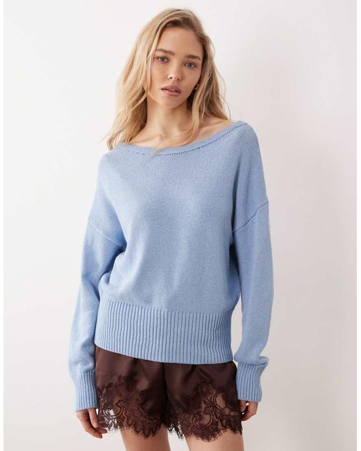 ASOS Blue Knit Off-the-shoulder Sweater