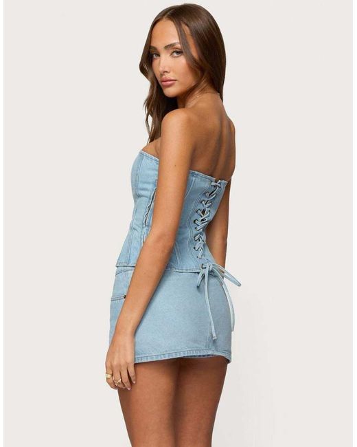 Edikted Blue Camelia Strapless Denim Corset
