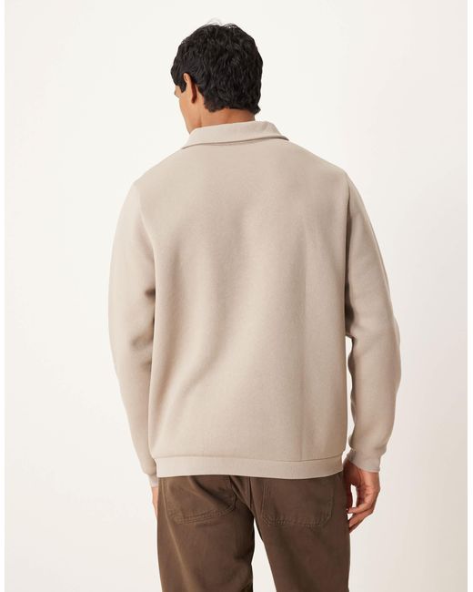 ASOS Natural Relaxed Polo Sweatshirt With Ribbed Collar for men