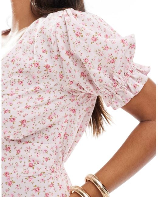 Miss Selfridge Pink Printed Spun V-neck Mini Tea Dress