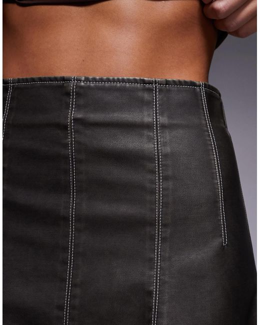 ASOS Brown Faux Leather Contrast Stitch Flippy Skirt