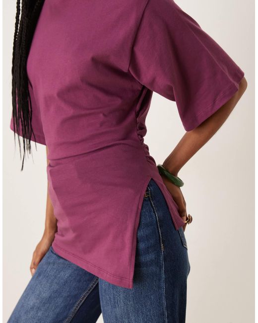 ASOS Purple Cinched Asymmetric Hem T Shirt