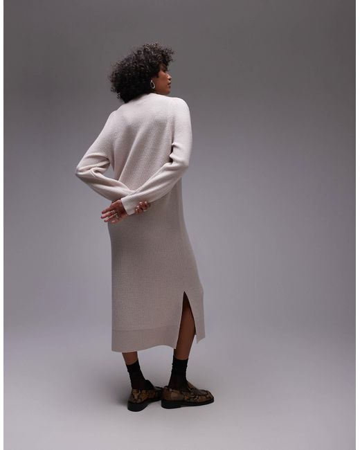 & Other Stories Gray Wool Midaxi Dress With Puff Sleeves