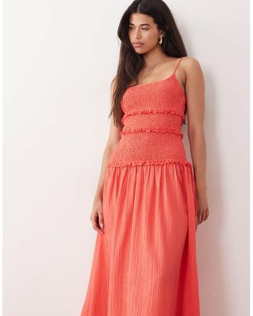 ASOS Pink Crinkle Maxi Sundress With Shir Dropped Waist
