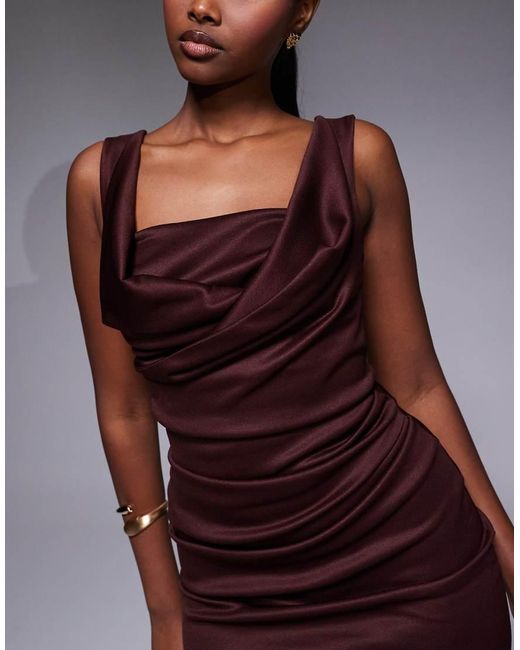 ASOS Purple Square Neck Pleat Bust Midi Pencil Dress