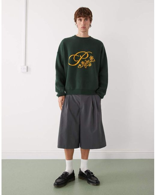 Prohibited Green Oversized Bloom Logo Knit Jumper for men