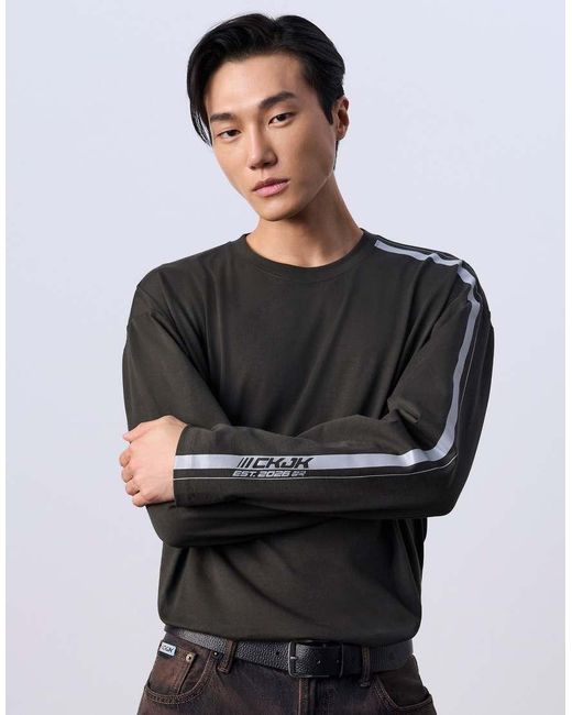 Calvin Klein Black Jung Kook For Calvin Klein Racing Badge Graphic Long Sleeve Top for men