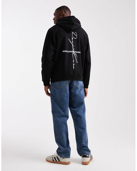 Jack & Jones Black Oversized Project Core Back Print Hoodie for men