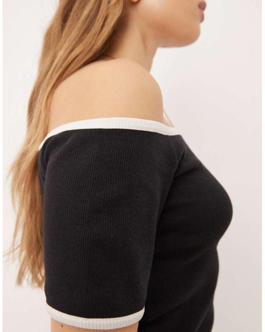 Top Asimétrico Con Detalle De Ribetes En Contraste De Canalé De (Parte De Un Conjunto) ASOS de color Black