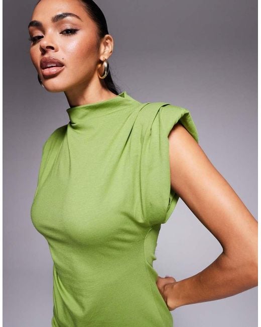 ASOS Green Sleeveless Shoulder Pad Mini Bodycon Dress