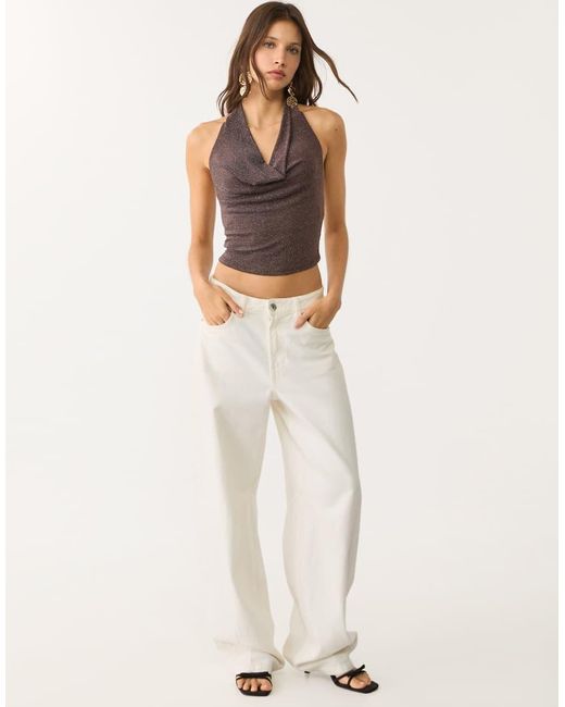 Top Glitterato Allacciato Al Collo di Stradivarius in Gray