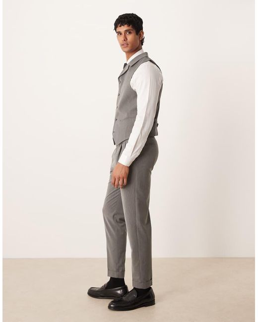 ASOS Natural Pinstripe Tapered Suit Trouser for men