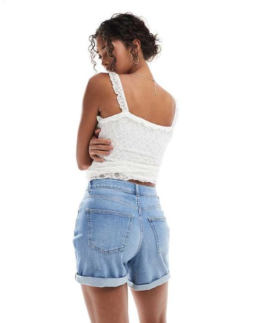 ONLY Blue Turn Up Hem Stretch Denim Short