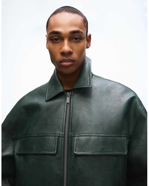 Veste coupe carrée en similicuir Bershka pour homme en coloris Green