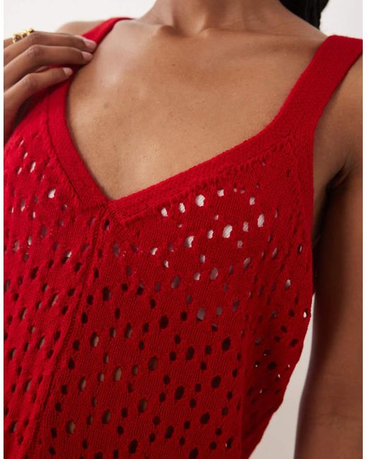 Miss Selfridge Red Crochet Playsuit