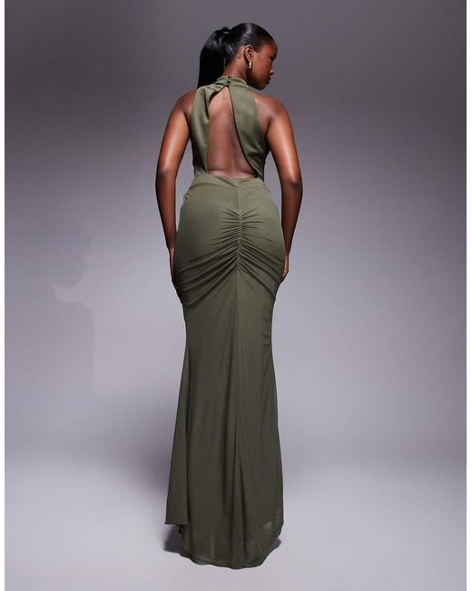 ASOS Green Premium High Neck Maxi Dress With Super Ruched Channels