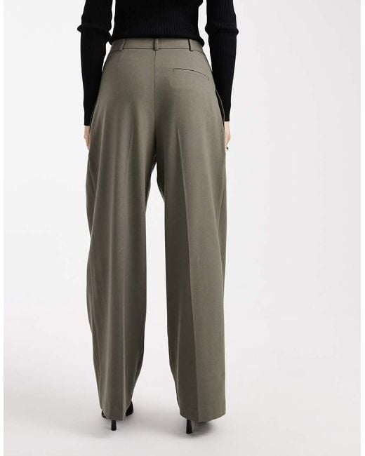 ASOS Elegante Broek Met Wijde Pijpen, Lage Taille En Asymmetrische Tailleband in het Green