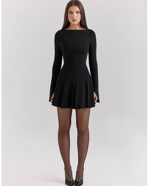 House Of Cb Black Francesca Stretch Crepe Godet Mini Dress