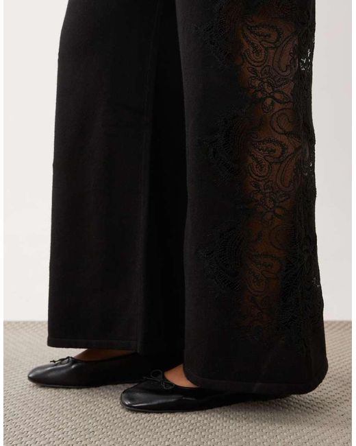 ASOS Black Asos Design Curve Compact Knit Lace Trim Pants