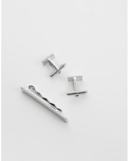 ASOS Gray Tie Bar And Cufflink Set for men
