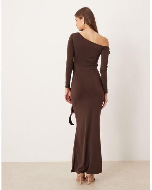 ASOS Natural Long Sleeve Structured Ruffle Midi Dress With Cut Out Detail