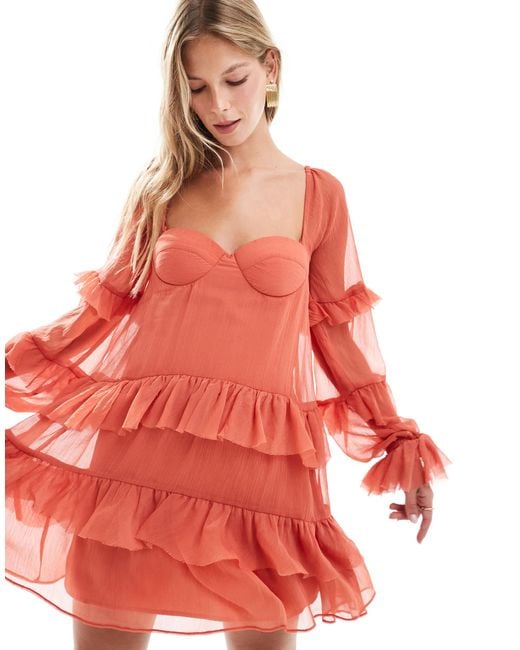 ASOS Red – gestuftes, gerüschtes minikleid