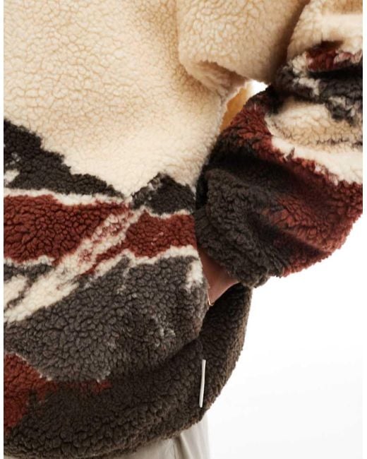 Jack & Jones Natural Mountain Print Zip Through Borg Fleece for men