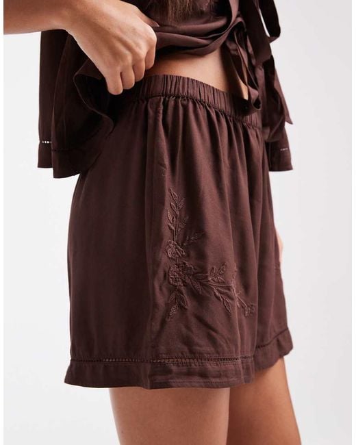 Miss Selfridge Brown Frill Detail Pyjama Short Set