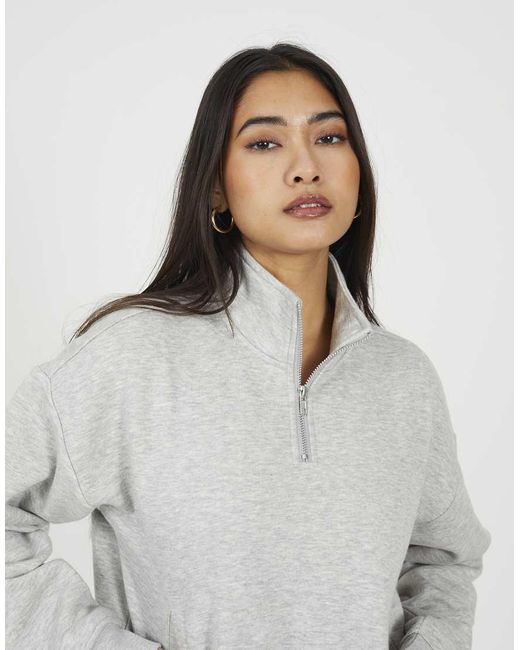 Brave Soul White Funnel Neck Quarter Zip Sweatshirt