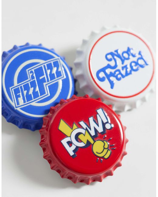 ASOS Blue 3 Pack Graphic Bottle Cap Badges for men