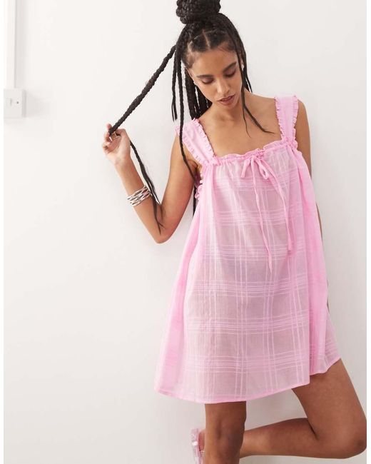 Collusion Pink Check Swing Beach Dress
