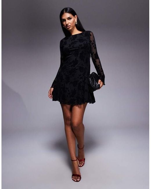 New Look Devoré Mini Jurk Met Lange Mouwen in het Blue