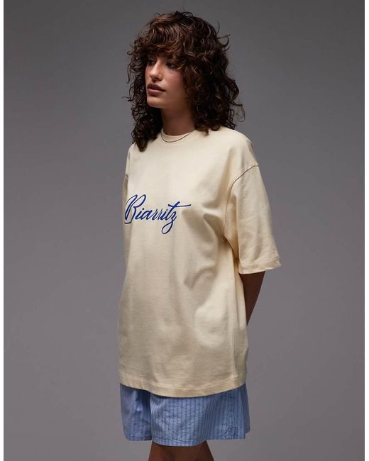 TOPSHOP Brown Jersey Biarritz Graphic Oversized T Shirt