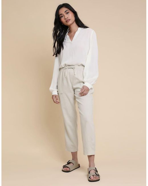 Threadbare Natural Linen Blend Drawstring Waist Tapered Trouser