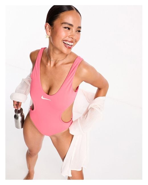 Nike Pink Explore Wild Cutout One Piece Swimsuit