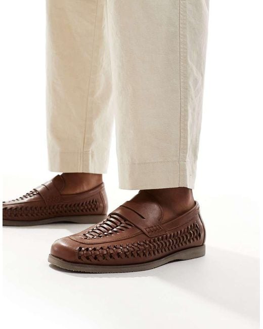 River Island Brown Woven Loafers for men