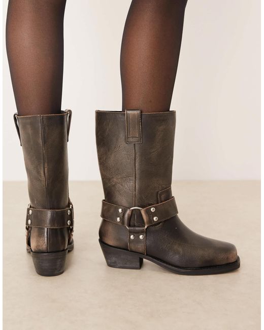 Cyrus - bottes montantes en cuir avec détail harnais - vieilli ASOS en coloris Natural