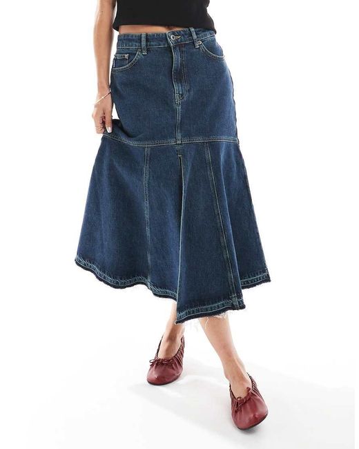HUGO Blue Denim Midi Skirt