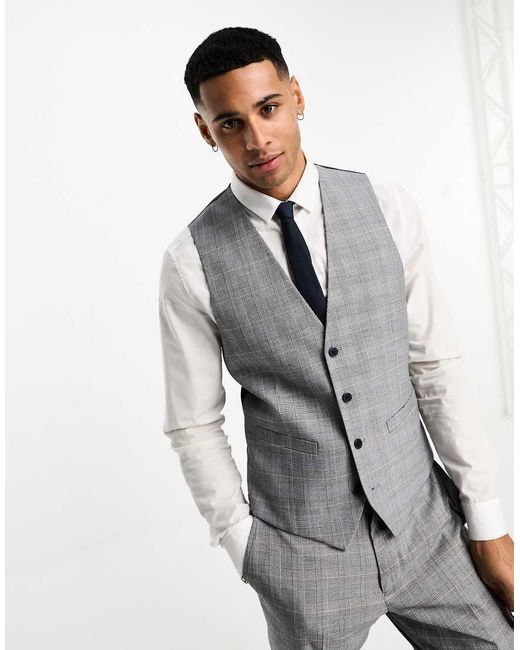 Chaleco De Traje Medio A Cuadros Príncipe De Gales De French Connection de hombre de color Gray