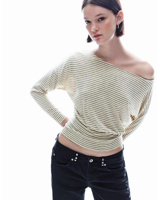 Bershka Gray Striped Long Sleeve T-shirt With Sash