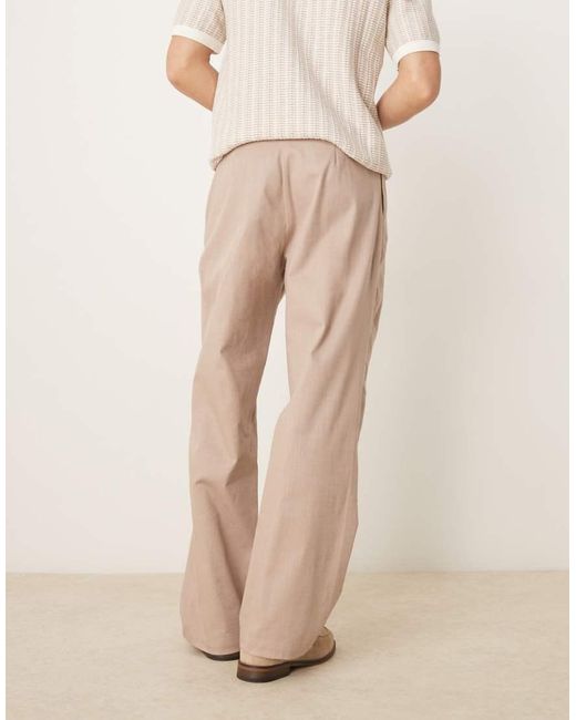 ASOS Broek Met Linnenlook En Wijde Pijpen in het Natural voor heren