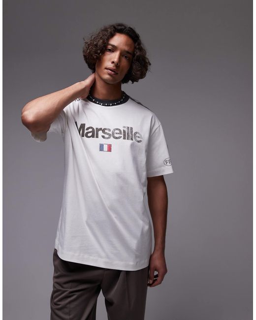 Topman Gray Oversized Fit Ringer T-shirt With Marseille Print for men